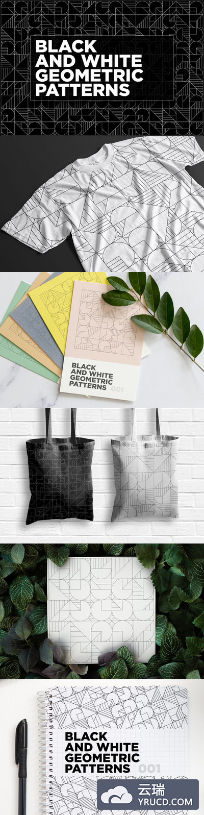 时尚高端专业的高品质多用途黑色和白色的几何图案背景底纹纹理集合