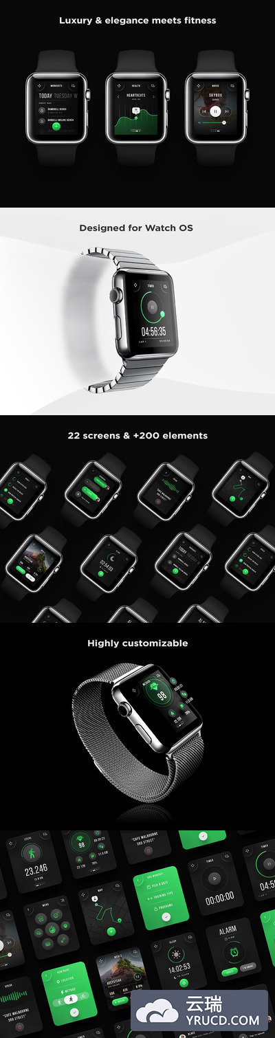 凯拉健身与健康数据监控 Apple Watch 应用UI模板（FIG,PSD,SKETCH,XD）