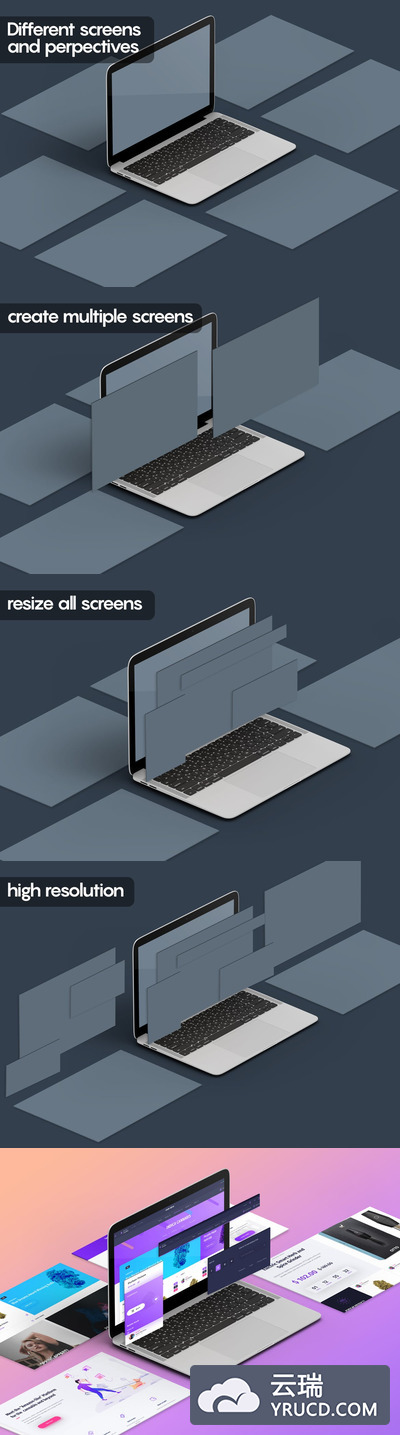 2.5D视角的网页或PPT设计展示样机（PSD）