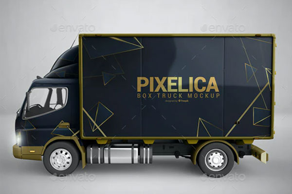 箱式运输卡车车厢广告定制设计样机模板