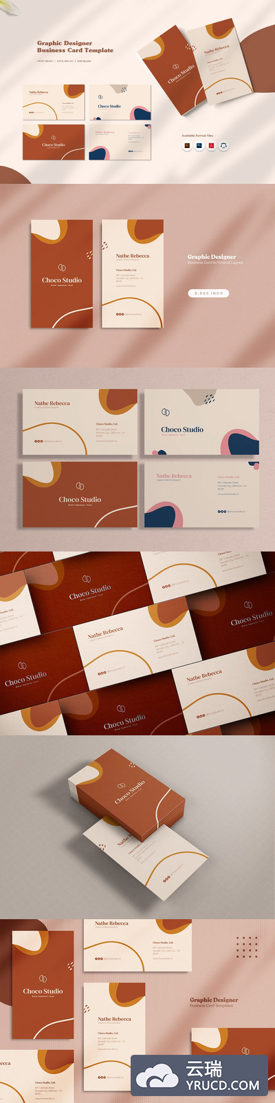 时尚高端简约清新多用途优雅名片设计模板-AI，EPS，PDF，PSD