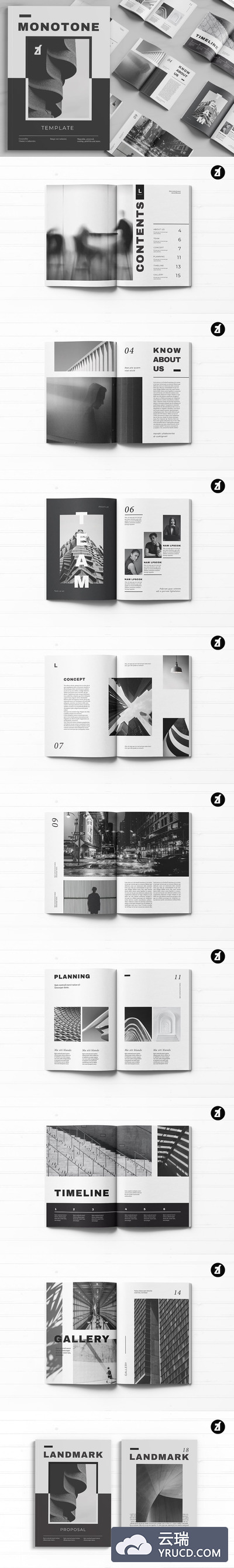 时尚高端高级灰品牌手册画册宣传册杂志房地产楼书设计模板-AI，INDD，PSD