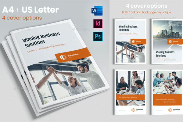 商业解决方案企业形象宣传册模板[PSD,INDD,DOCX]