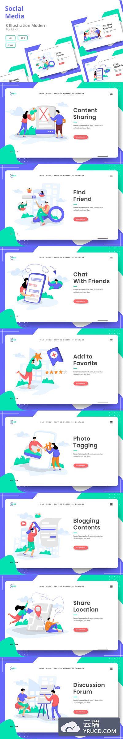 扁平化风格的社交媒体banner海报着陆页矢量插画设计模板集合-AI，EPS，SVG，JPG