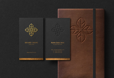 商务名片笔记本金色浮雕样机[PSD]