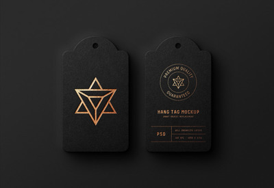 黑色悬挂标签上的奢华logo样机[PSD]