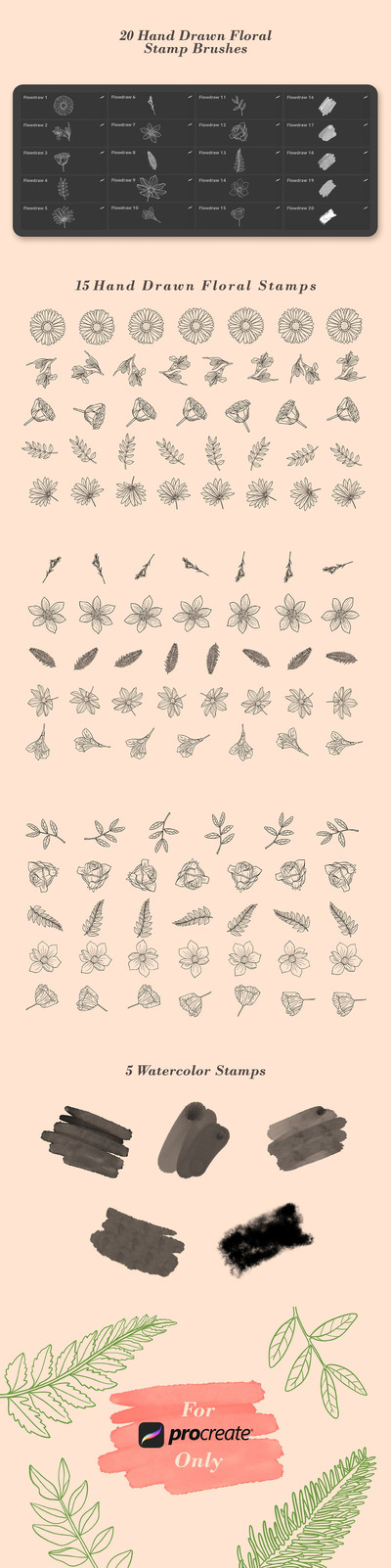 常用绘画元素的procreat笔刷(brushset)