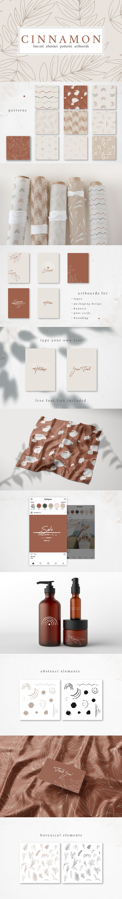 黄褐色现代线条艺术剪贴画素材包