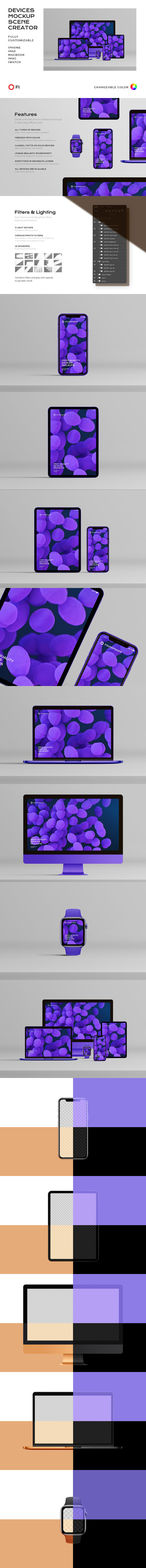 苹果多设备UI/UX设计预览效果图屏幕展示样机模板