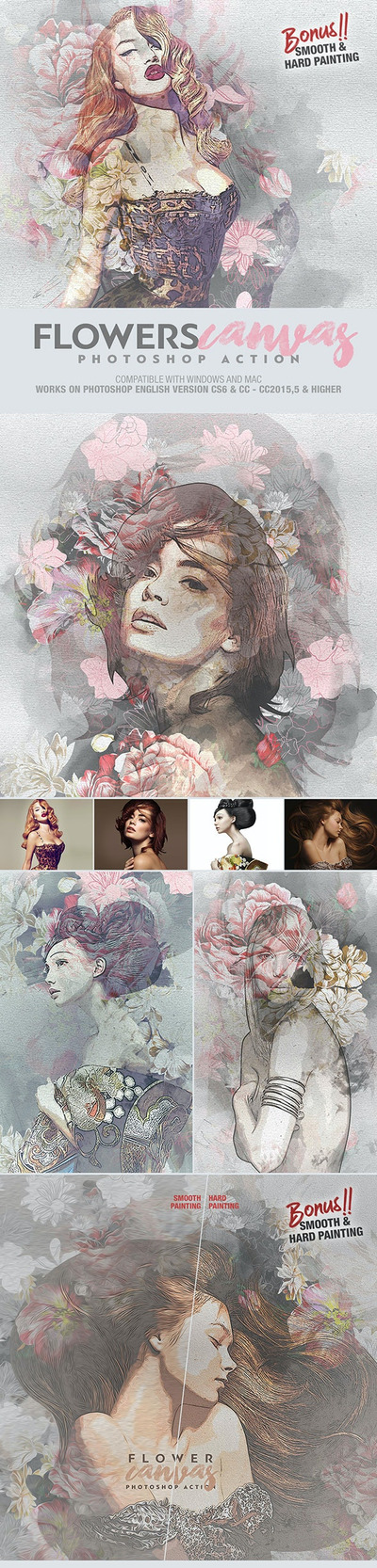 花卉画布艺术效果ps动作下载