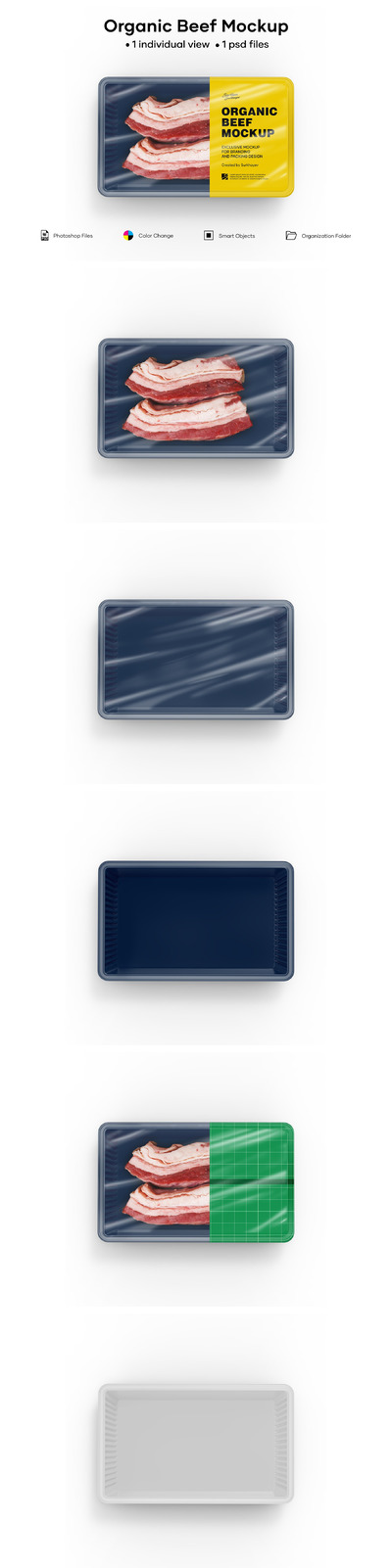 肉类食品包装盒/保鲜盒标签设计样机模板