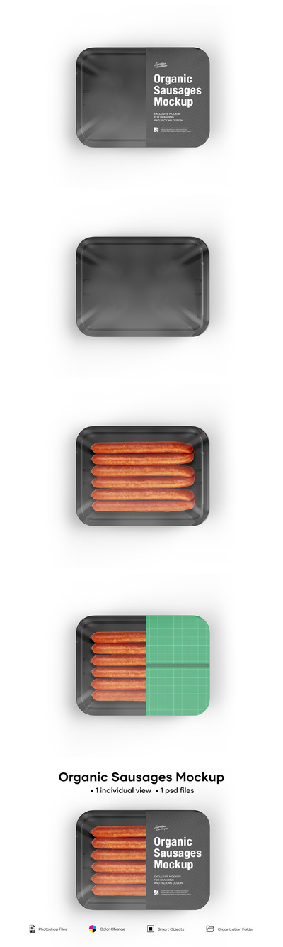 有机香肠食品包装盒/保鲜盒标签设计顶视图样机模板