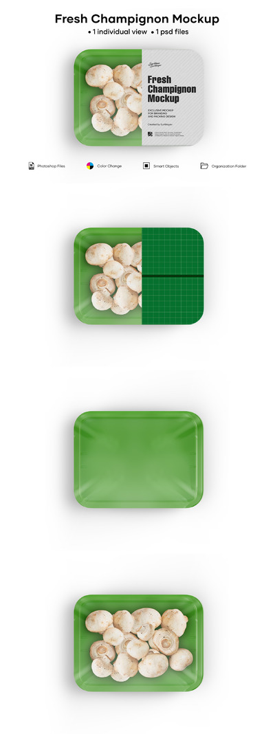 香菇有机食品塑料容器/托盘包装设计顶视图样机模板