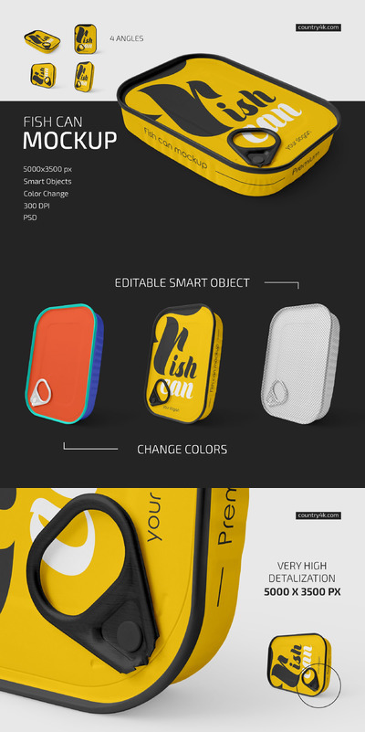 金属鱼罐头食品包装设计样机模板
