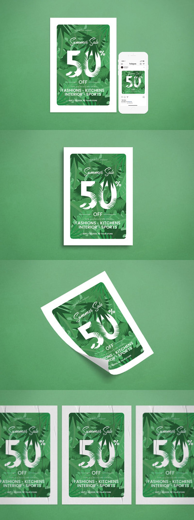 时尚简约清新高端多用途的夏天夏季热带雨林社交媒体banner海报设计模板-AI，PSD