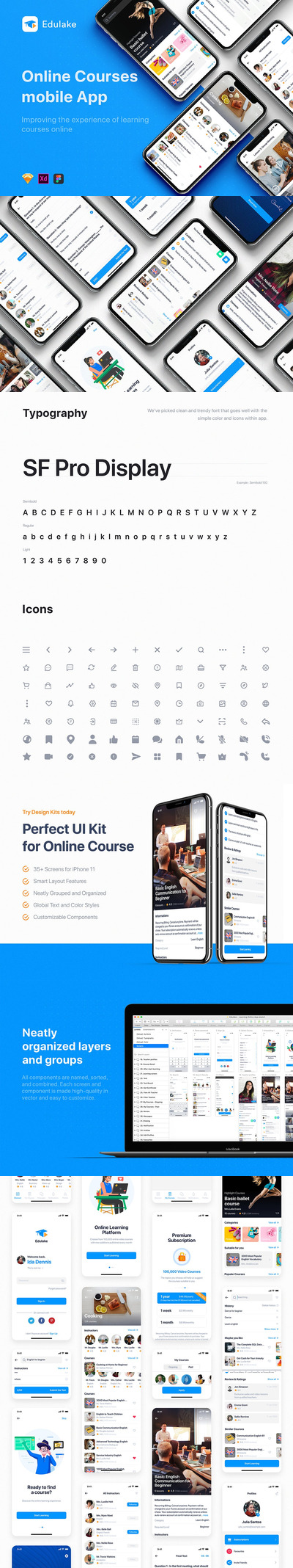 在线课程APP UI模板（SKETCH,XD,FIG）
