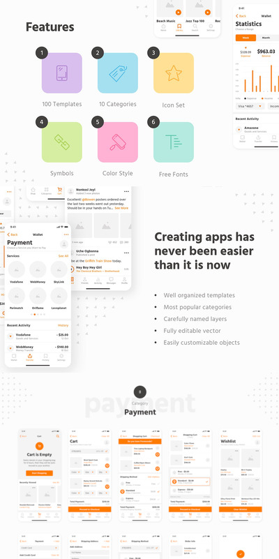 多功能APP设计线框图模板套装（XD,SKETCH,PSD）