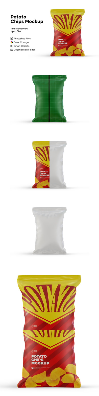 有光泽的薯片零食袋包装设计样机模板