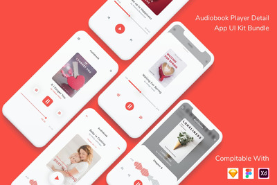 有声读物播放器详细信息应用程序UI套件包