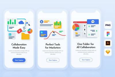 时尚高端简约清新谷歌风格的业务报告插画着落页设计模板-AI/SVG