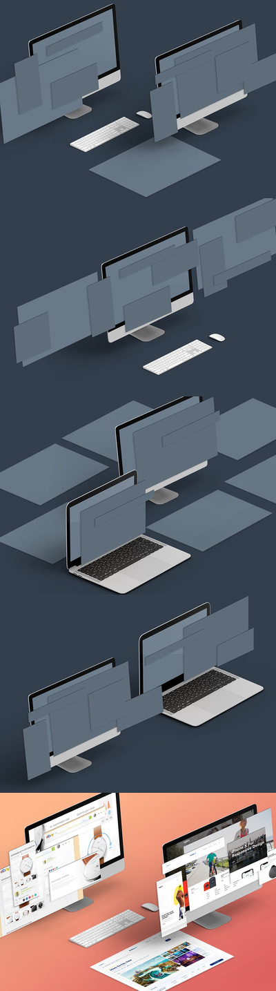 2.5D视角的网页设计展示样机（PSD）