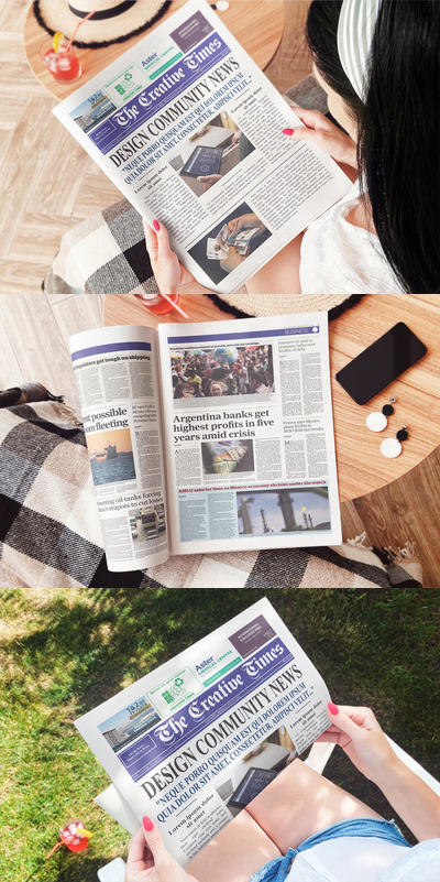 手持报纸版面设计样机（PSD）