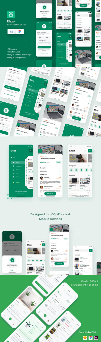 电子在线商店的现代iOS用户界面设计APP UI KITS-fig、PSD