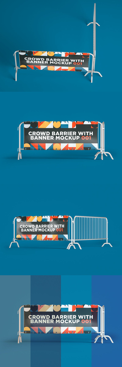 带横幅宣传语模型的人群屏障隔栏样机（PSD）