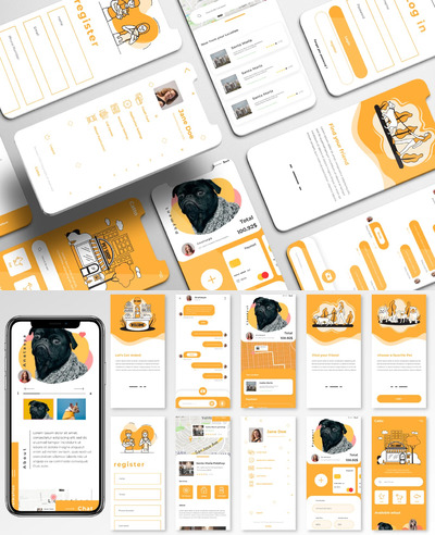 少见稀有的时尚高端宠物店手机应用程序APP UI KITS