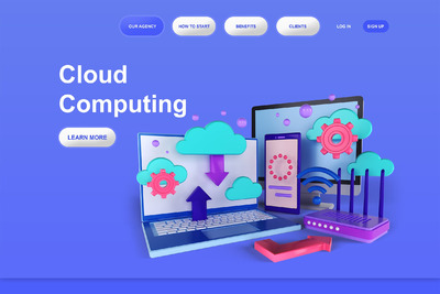 云计算3D插图着陆页模板（PSD）