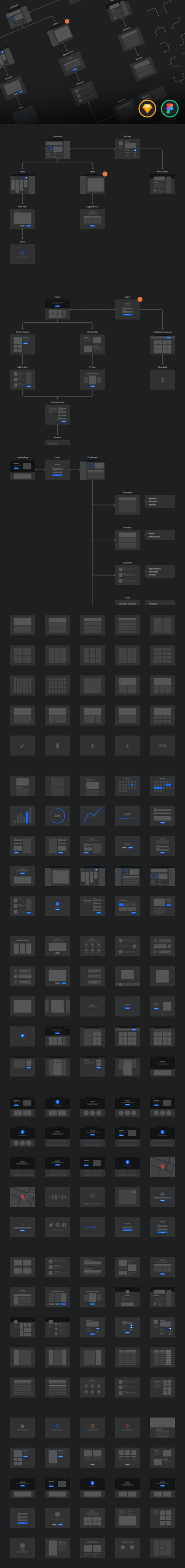 高品质的软件界面的体系结构布局和流程UI Wireflows原型交互设计线框图