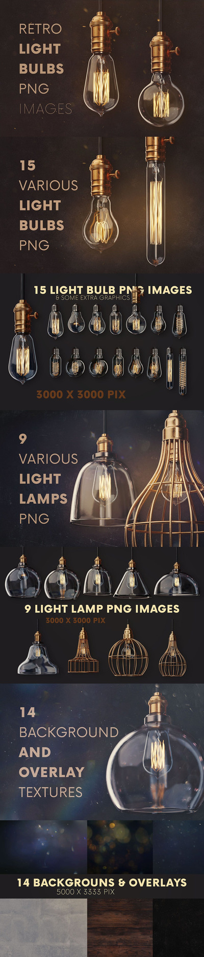 少见稀有的时尚高端复古灯泡和照明图形背景底纹纹理集合