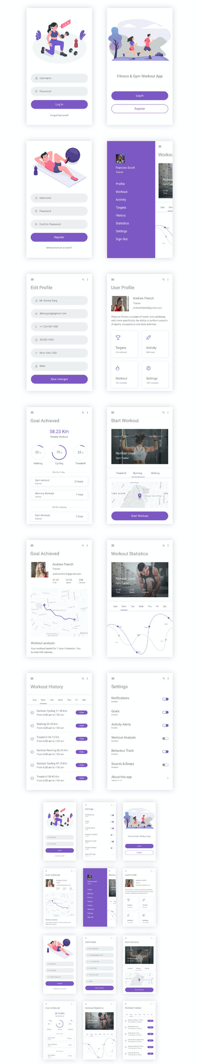健身和健身APP UI设计模板(AI,PSD,SKETCH,XD,FIG)