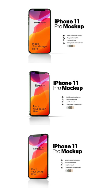 iPhone 11 Pro 多角度手机样机(PSD)