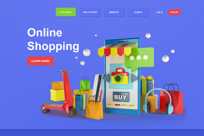 网购3D插画着陆页模板（PSD）