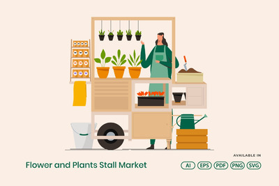 花草摊位市场插画(AI,EPS,PDF,PNG,SVG)