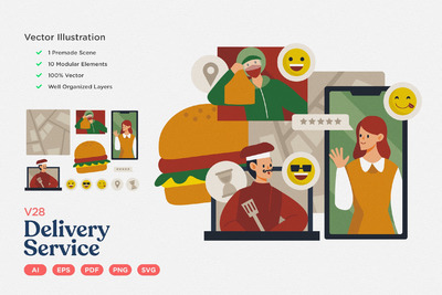 食品配送服务概念插画(AI,EPS,PDF,PNG,SVG)