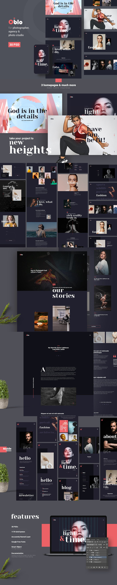 高品质的的时尚高端专业摄影网站设计模板-PSD