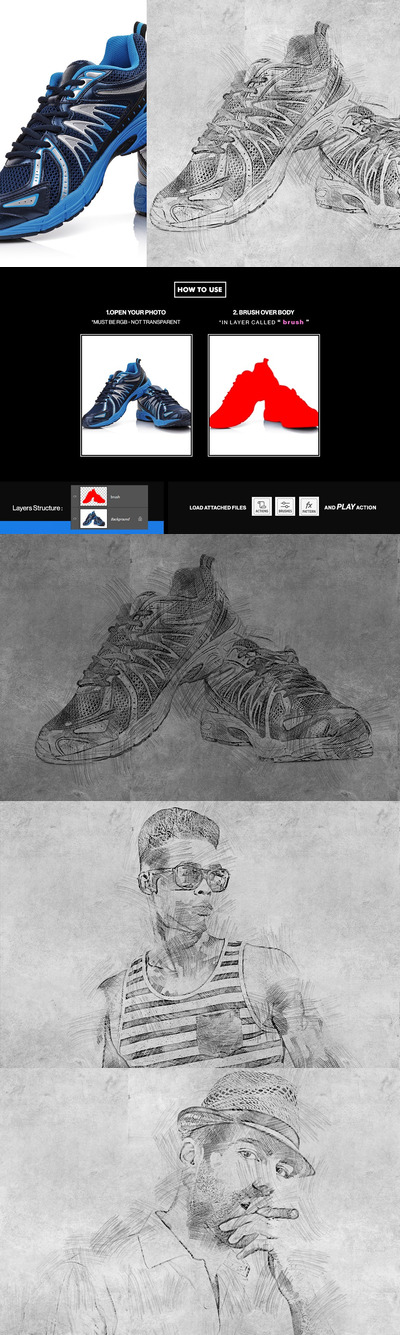 素描PS一键生成动作（ATN）