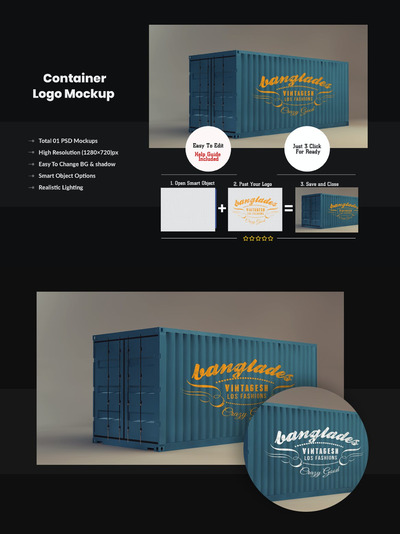 高品质的集装箱样机展示模型mockups