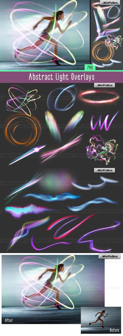 抽象多彩几何灯光效果照片叠层PNG素材