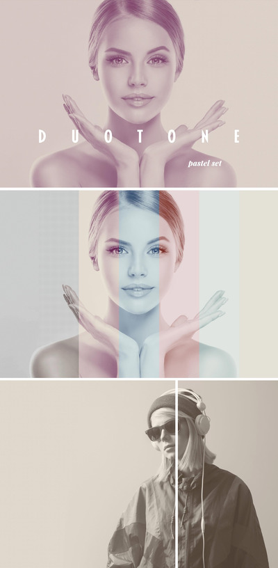 半色调叠加双色调照片效果样机