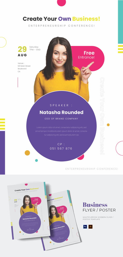 清新时尚简约多用途新孟菲斯风格宣传单海报设计模板-AI，EPS，PSD