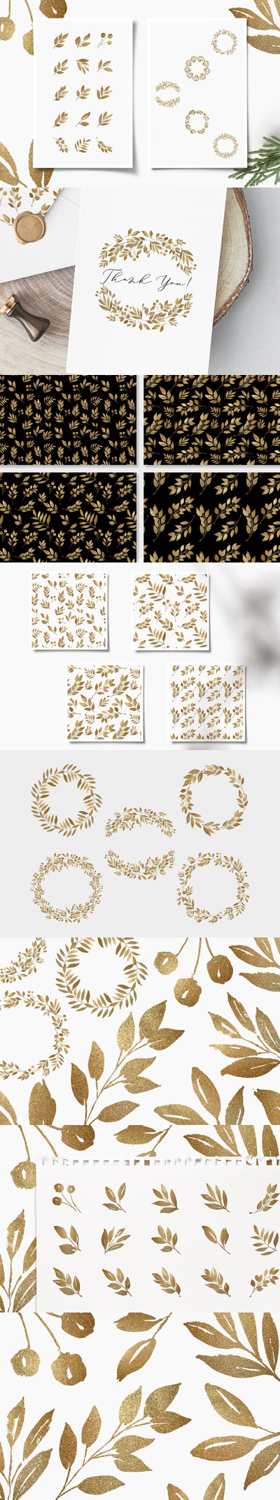 闪闪发光的金色树叶树枝花环背景底纹纹理图案大集合