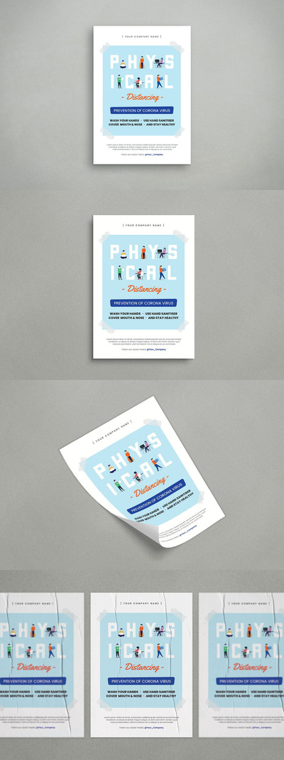 扁平化风格的物理等距宣传单海报设计模板-AI，PSD