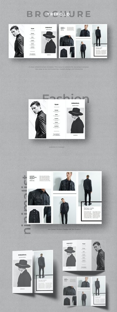 时尚简约高端三折页设计模板-AI，INDD，PSD