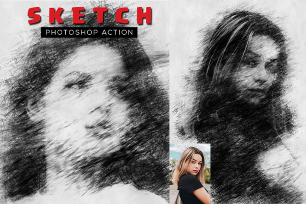黑白铅笔素描效果照片后期处理PS动作下载