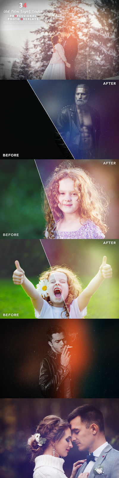 34张复古旧胶片漏光照片叠加图层集合