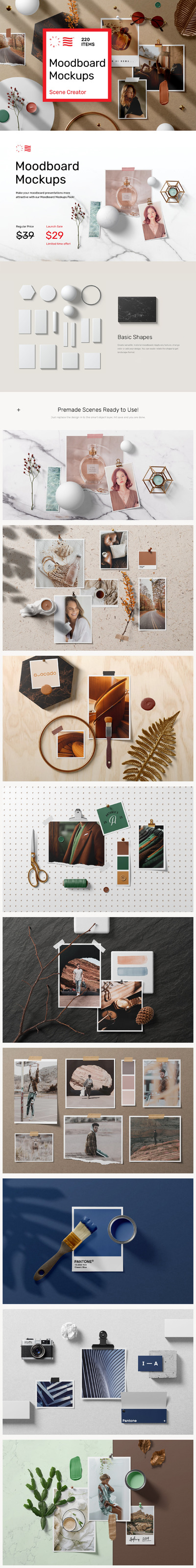 情绪板照片墙场景样机素材包 [PSD, 3.15GB]