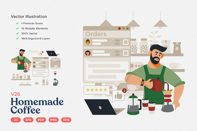 自制咖啡烹饪矢量图插画（AI,EPS,PDF,PNG,SVG）